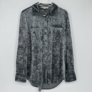 Indigo Thread Co Gray Velvet Button Up Shirt Medium Soft Grunge Boho Glam Luxe